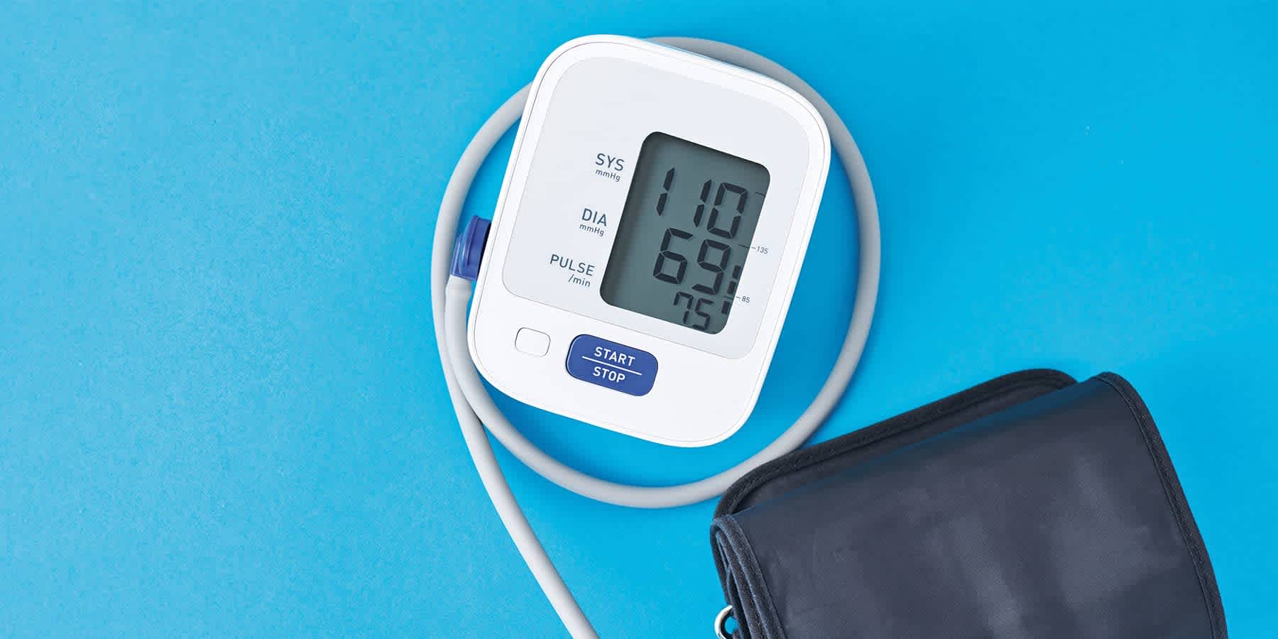 Blood pressure monitor for stroke care against a light blue background