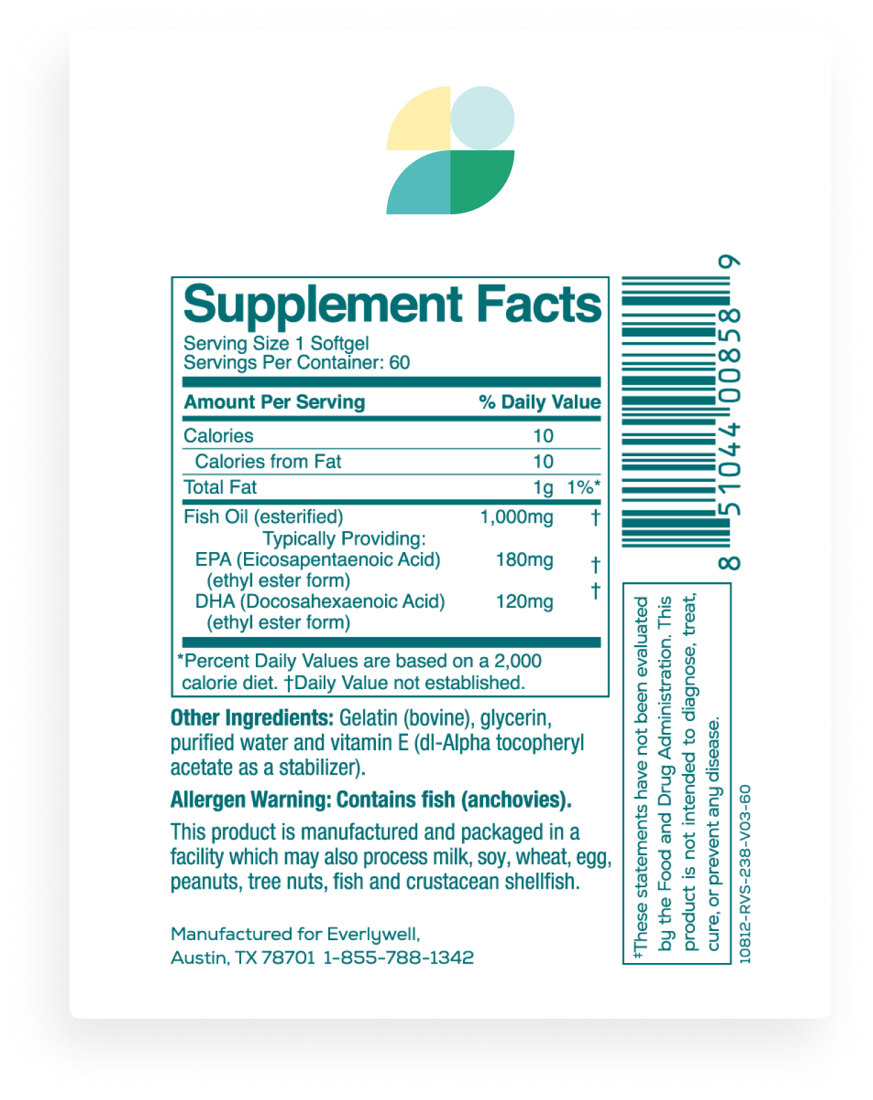 Supplement Facts for Omega-3 Fish Oil Softgels